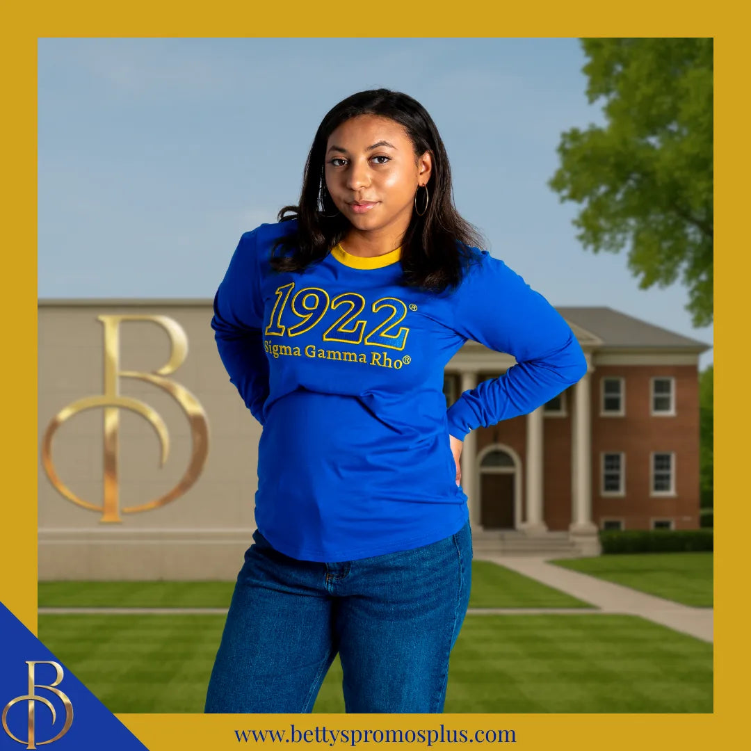 Sigma Gamma Rho ΣΓΡ 1922 Embroidered Long Sleeve T-Shirt-Sigma Gamma Rho Paraphernalia-Sigma Gamma Rho T-Shirts-Betty's Promos Plus