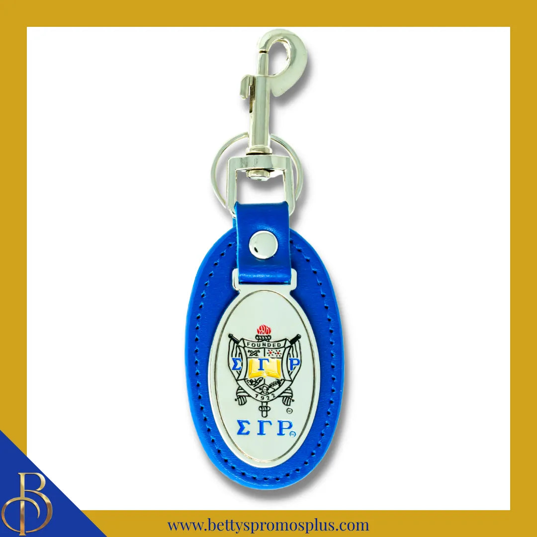 Sigma Gamma Rho ΣΓΡ Shield Leather Key Fob Keychain-Blue-Sigma Gamma Rho Paraphernalia-Sigma Gamma Rho Keychain-Betty's Promos Plus
