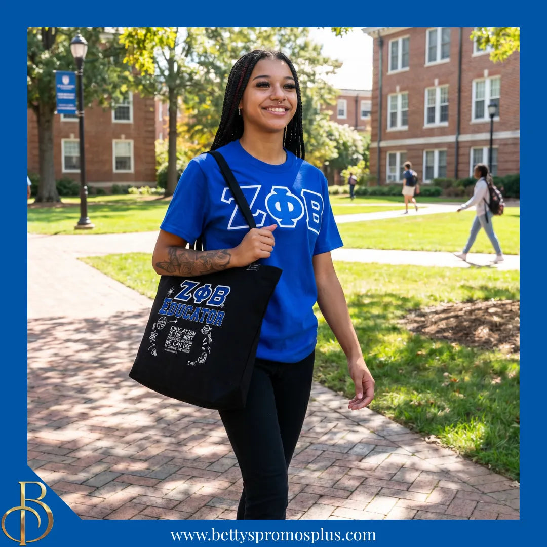 Zeta Phi Beta Educator Screen Printed Tote Bag-Zeta Phi Beta Paraphernalia-Zeta Phi Beta Tote Bags-Betty's Promos Plus