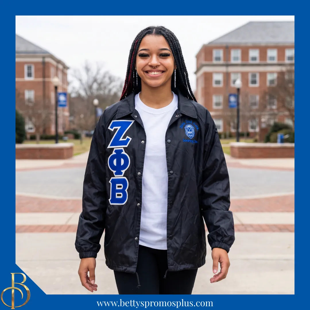 Zeta Phi Beta ΖΦΒ Double-Stitched Embroidered Windbreaker Line Jacket-Zeta Phi Beta Paraphernalia-Zeta Phi Beta Line Jacket-Betty's Promos Plus