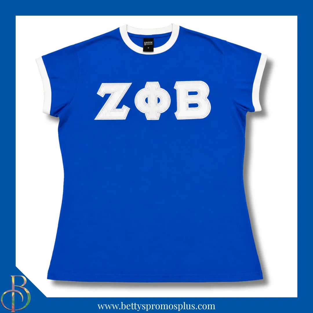 Zeta Phi Beta ΖΦΒ Embroidered Ringer T-Shirt-Blue-Small-Zeta Phi Beta Paraphernalia-Zeta Phi Beta T-Shirts-Betty's Promos Plus