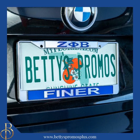 Zeta Phi Beta ΖΦΒ Finer Chrome Laser Engraved Mirrored Acrylic Auto Tag License Plate Frame-Zeta Phi Beta Paraphernalia-Zeta Phi Beta Auto Tag Frame-Betty's Promos Plus