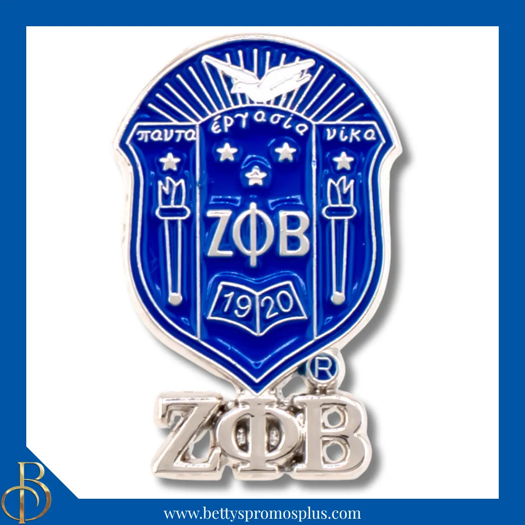 Zeta Phi Beta ΖΦΒ Shield With Greek Letters Lapel Pin-Silver-Zeta Phi Beta Paraphernalia-Zeta Phi Beta Lapel Pin-Betty's Promos Plus