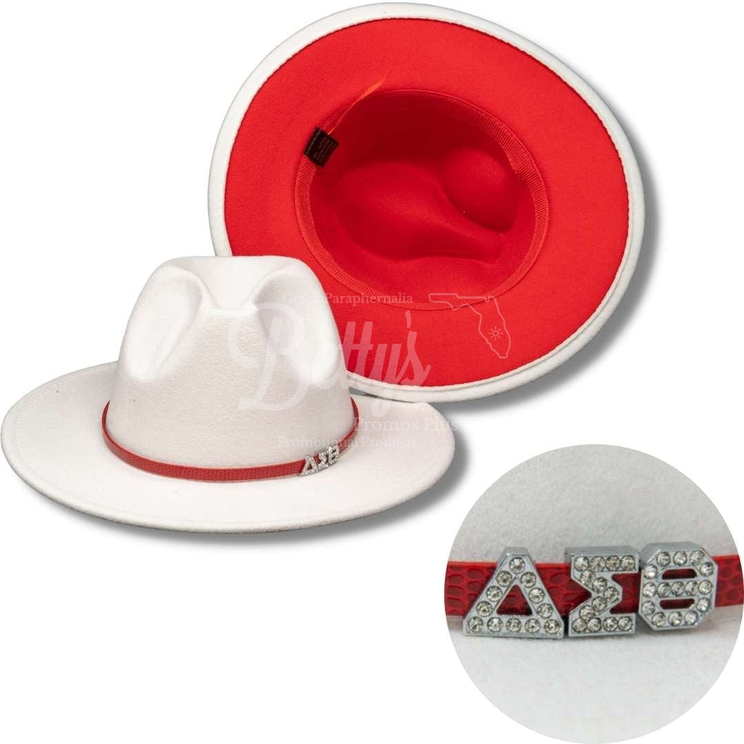 Delta Sigma Theta ΔΣΘ 2-Tone Fedora Hat with BandWhite Hat-Red Underbrim-Betty's Promos Plus Greek Paraphernalia