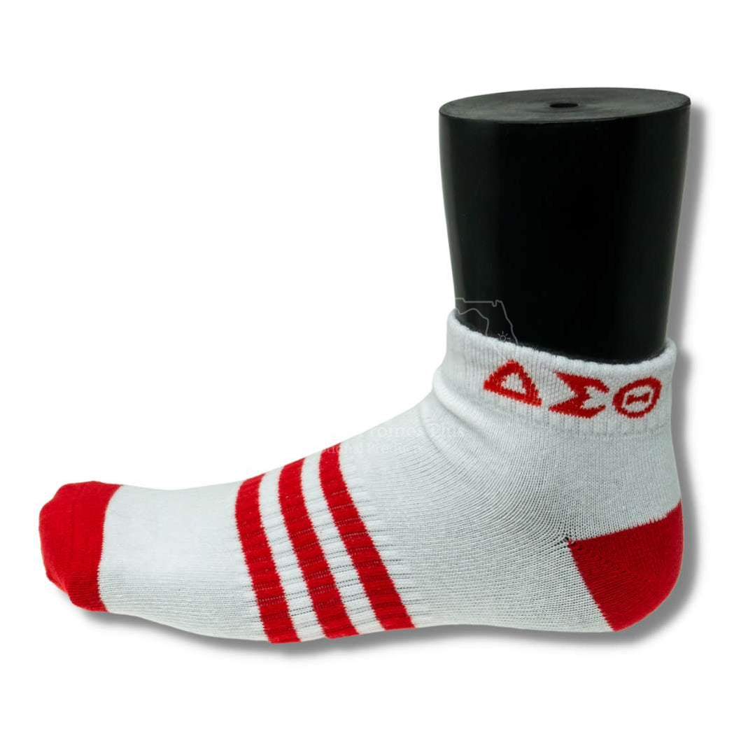 Delta Sigma Theta ΔΣΘ 3 Stripe Ankle Socks with Arch SupportWhite-Betty's Promos Plus Greek Paraphernalia