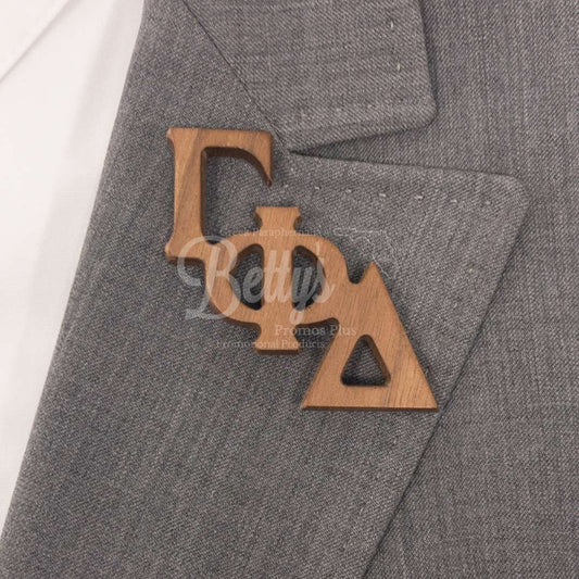 Gamma Phi Delta ΓΦΔ Wooden Greek Letters Lapel Pin- Paraphernalia- Lapel Pin-Betty's Promos Plus