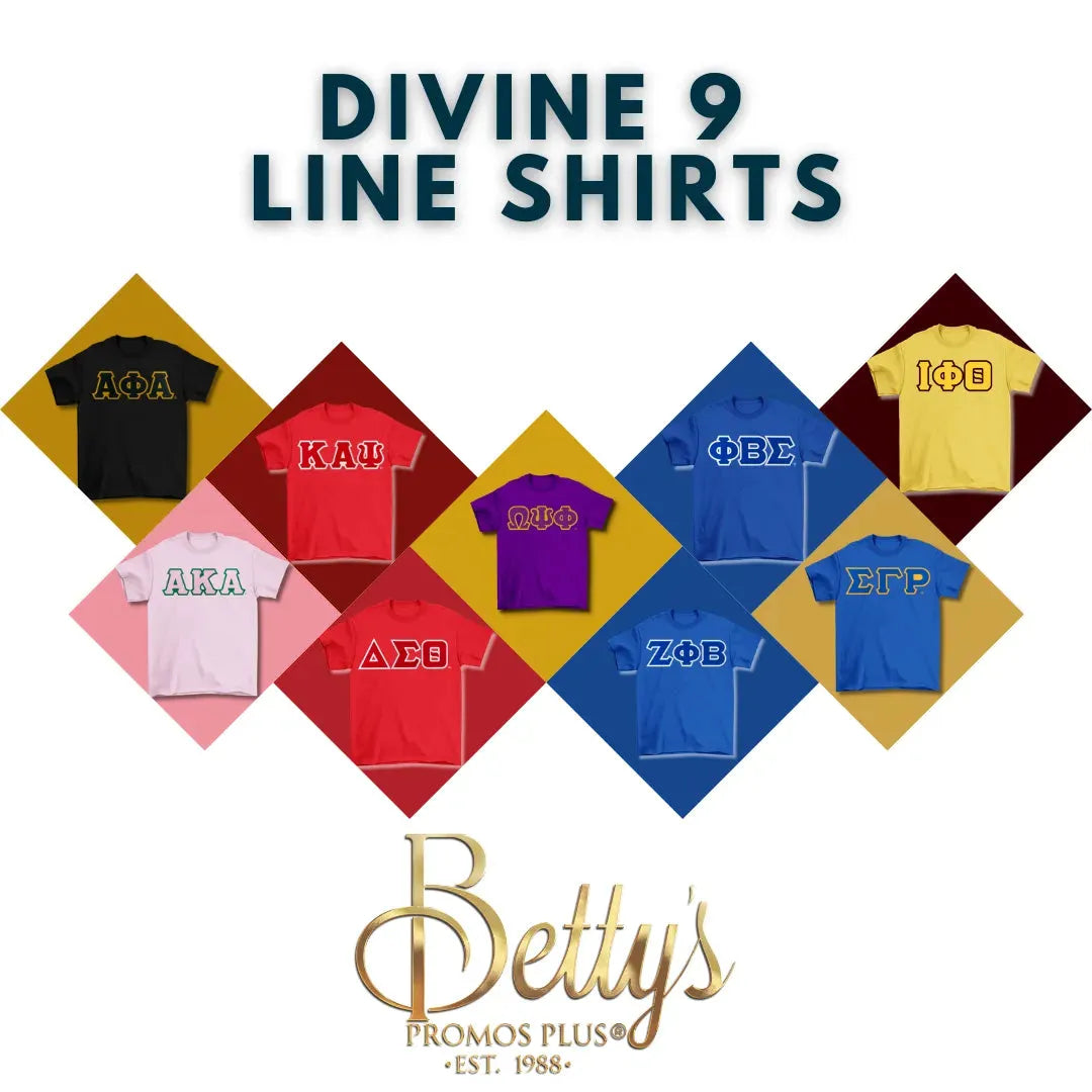 Divine 9 D9 Double Stitched Embroidered Line Shirts | Betty's Promos Plus