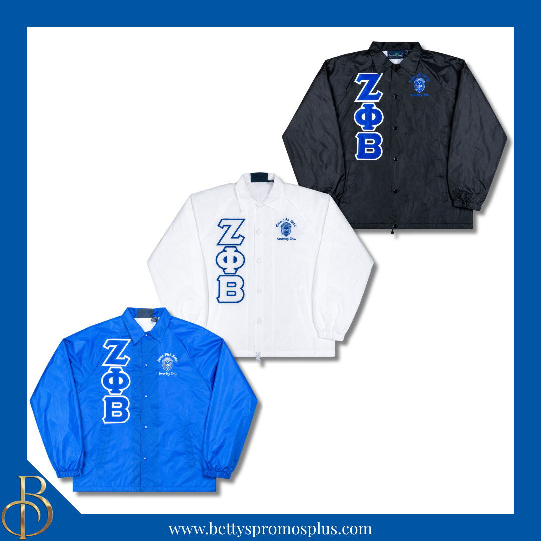 Zeta Phi Beta ΖΦΒ Double-Stitched Embroidered Windbreaker Line Jacket