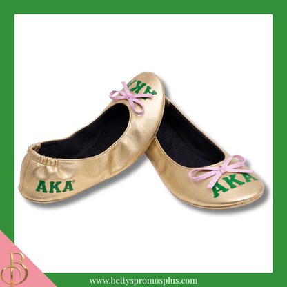 Alpha Kappa Alpha AKA Golden Soror Ballet Flats with Carrying Case