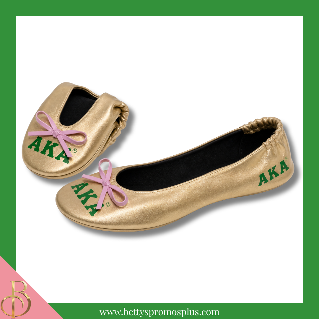 Alpha Kappa Alpha AKA Golden Soror Ballet Flats with Carrying Case