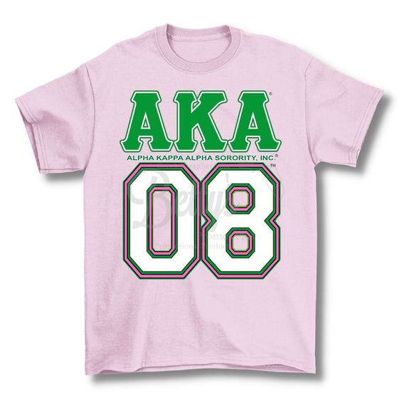 Alpha Kappa Alpha AKA 08 Screen Printed T-ShirtPink with White 08-Small-Betty's Promos Plus Greek Paraphernalia