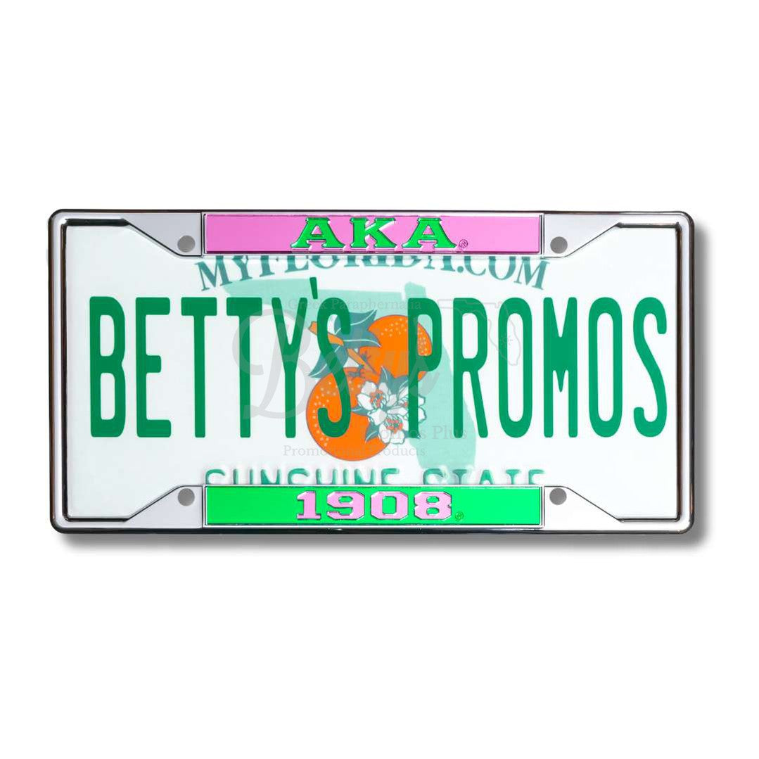 Alpha Kappa Alpha AKA 1908 Chrome Laser Engraved Mirrored Acrylic Auto Tag License Plate FrameGreen Bottom-Betty's Promos Plus Greek Paraphernalia