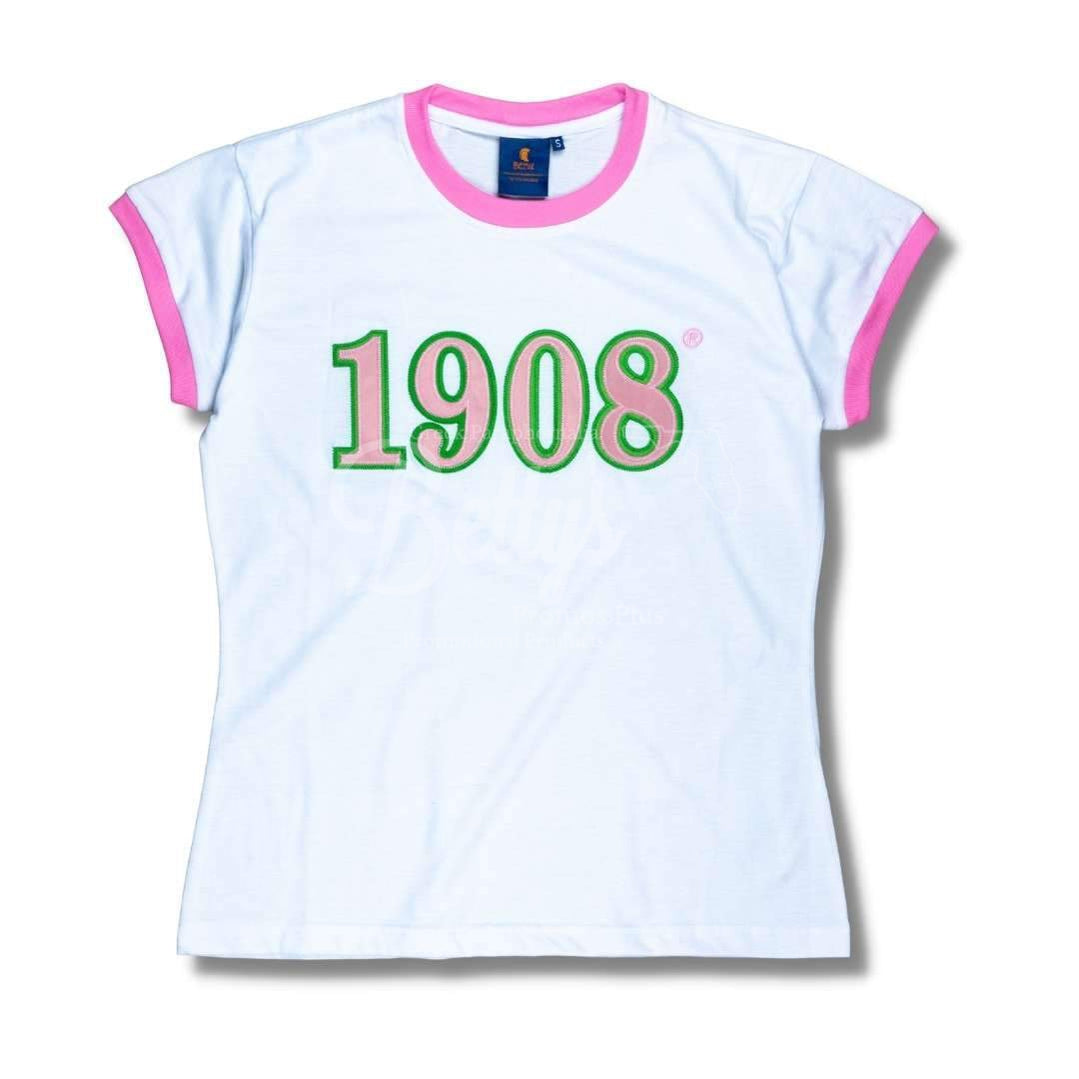 Alpha Kappa Alpha AKA 1908 Embroidered Ringer T-Shirt1908-White-Small-Betty's Promos Plus Greek Paraphernalia