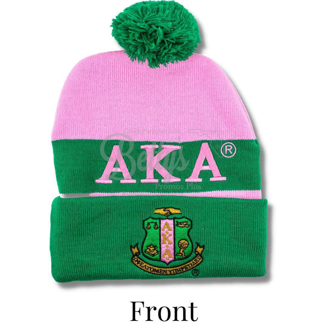 Alpha Kappa Alpha AKA 1908 Embroidered Shield Knit Crest Beanie-Betty's Promos Plus Greek Paraphernalia