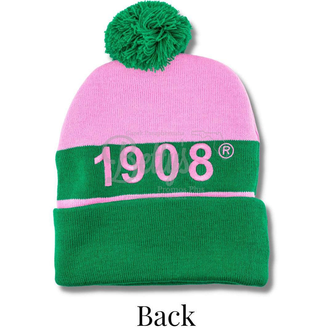 Alpha Kappa Alpha AKA 1908 Embroidered Shield Knit Crest Beanie-Betty's Promos Plus Greek Paraphernalia