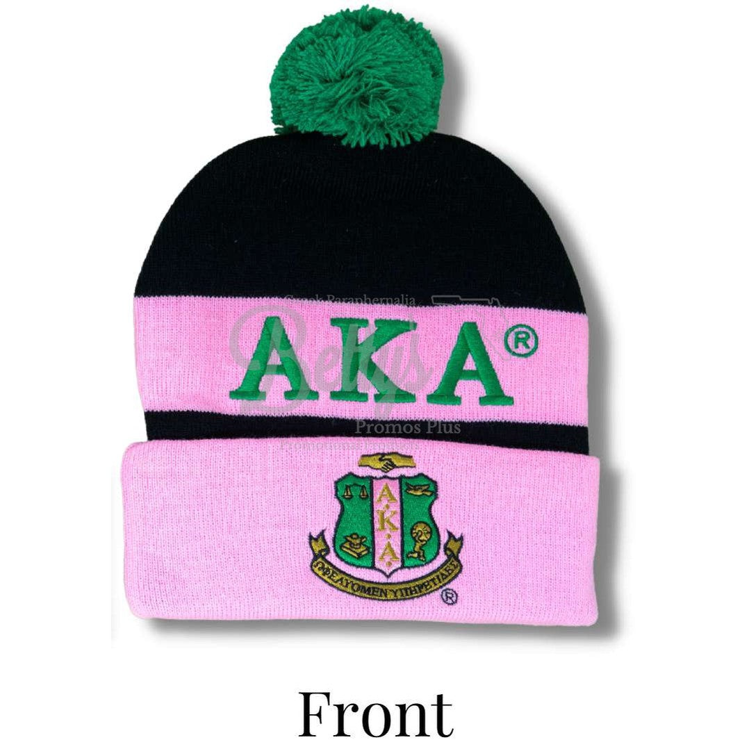 Alpha Kappa Alpha AKA 1908 Embroidered Shield Knit Crest Beanie-Betty's Promos Plus Greek Paraphernalia