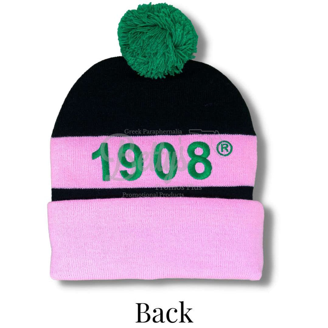 Alpha Kappa Alpha AKA 1908 Embroidered Shield Knit Crest Beanie-Betty's Promos Plus Greek Paraphernalia