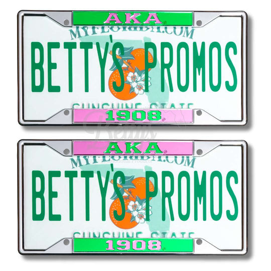 Alpha Kappa Alpha AKA 1908 Metal Acrylic Mirror Laser Engraved Auto Tag Frame-Betty's Promos Plus Greek Paraphernalia