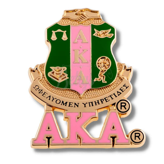 Alpha Kappa Alpha AKA 3D Color Shield with Letters Greek Sorority Lapel PinGold-Betty's Promos Plus Greek Paraphernalia