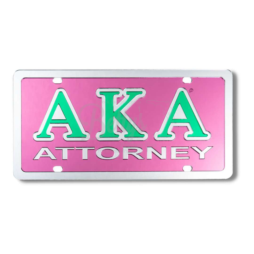 Alpha Kappa Alpha AKA Attorney Acrylic Mirrored Laser Engraved Auto TagPink Background-Silver Trim-Betty's Promos Plus Greek Paraphernalia
