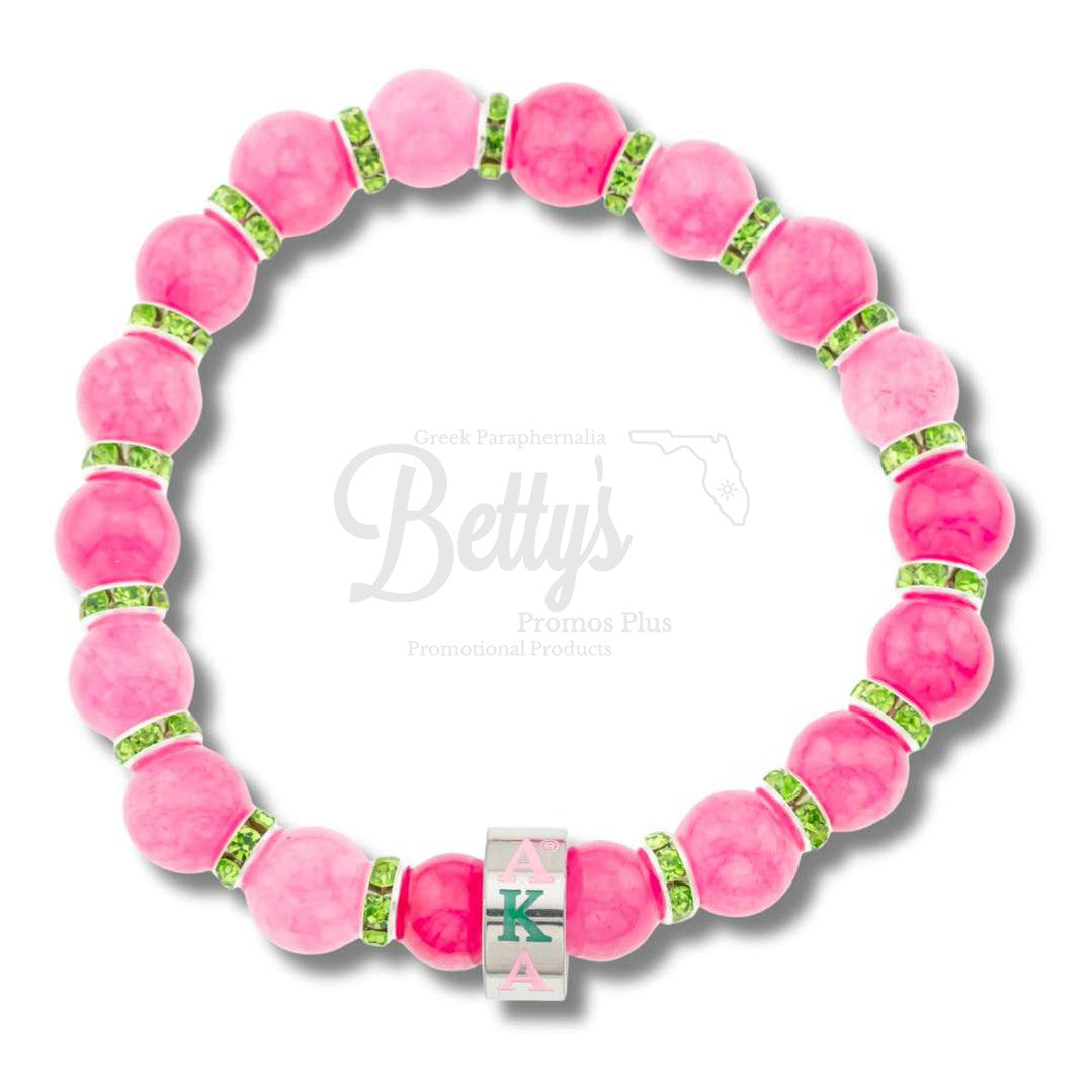 Alpha Kappa Alpha AKA Beaded Bracelet with Rhinestone SpacersPink-Betty's Promos Plus Greek Paraphernalia