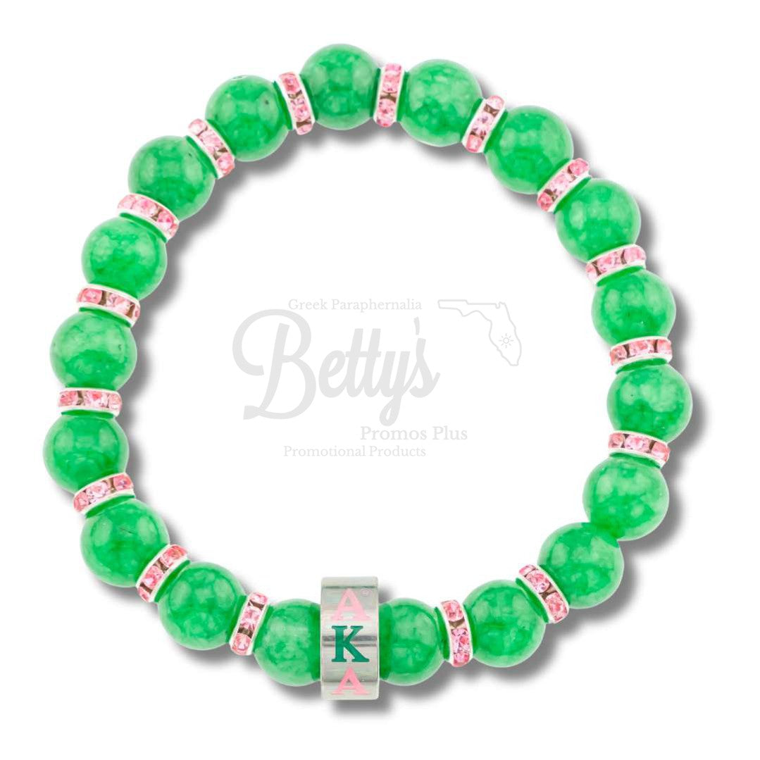 Alpha Kappa Alpha AKA Beaded Bracelet with Rhinestone SpacersGreen-Betty's Promos Plus Greek Paraphernalia