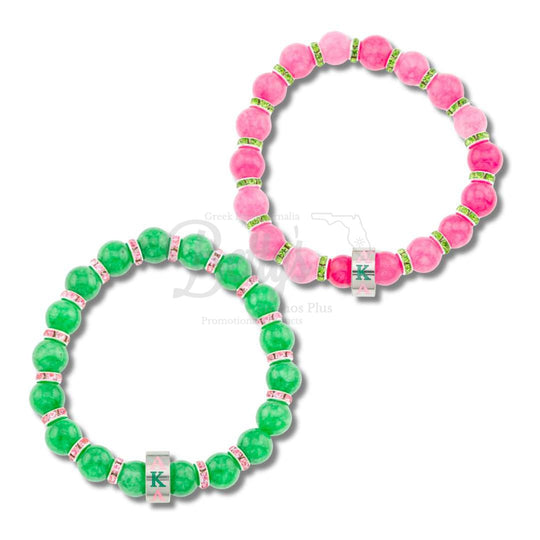 Alpha Kappa Alpha AKA Beaded Bracelet with Rhinestone Spacers-Betty's Promos Plus Greek Paraphernalia