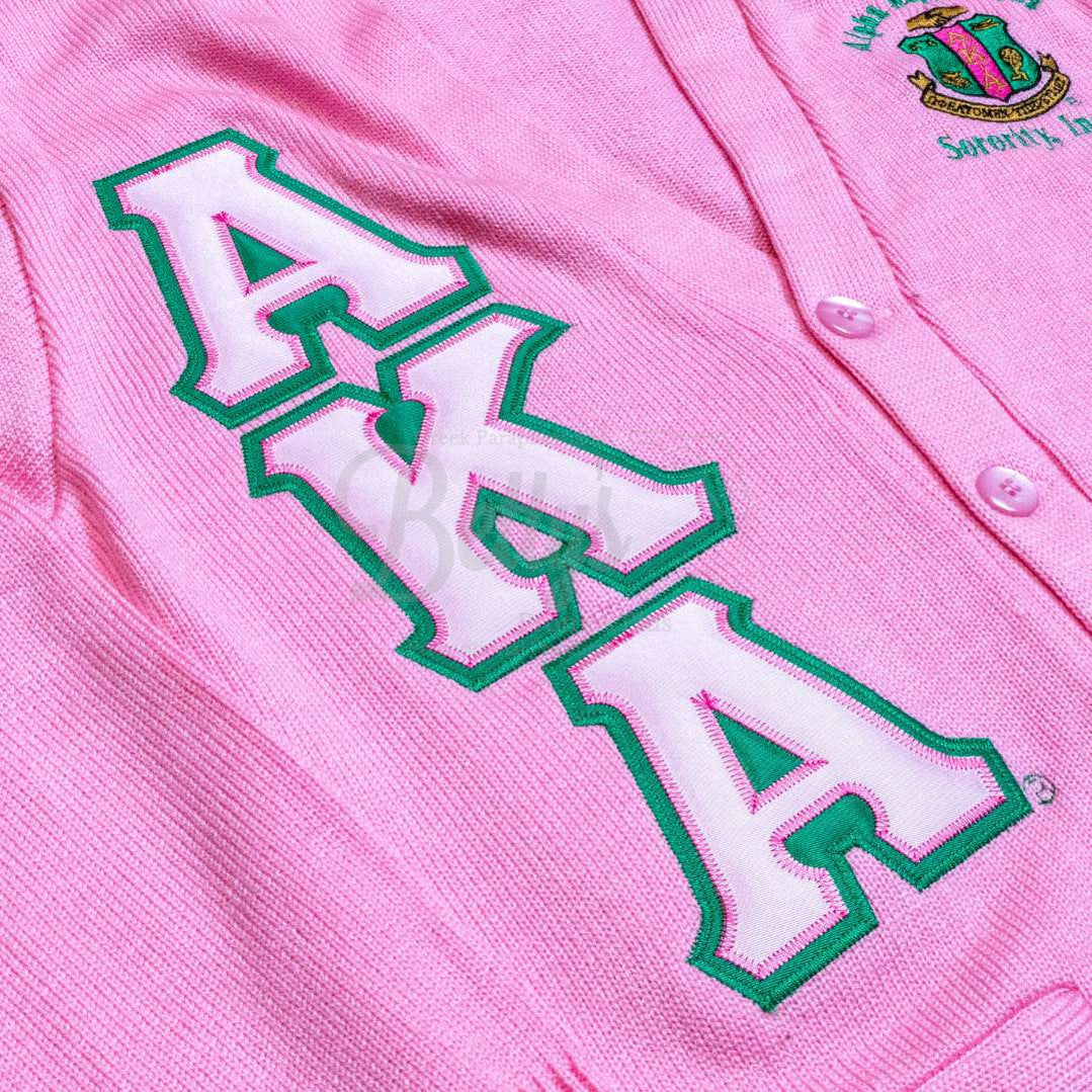 Alpha Kappa Alpha AKA Cardigan Sweater with Double Stitched Twill Embroidered Letters & AKA Shield-Betty's Promos Plus Greek Paraphernalia