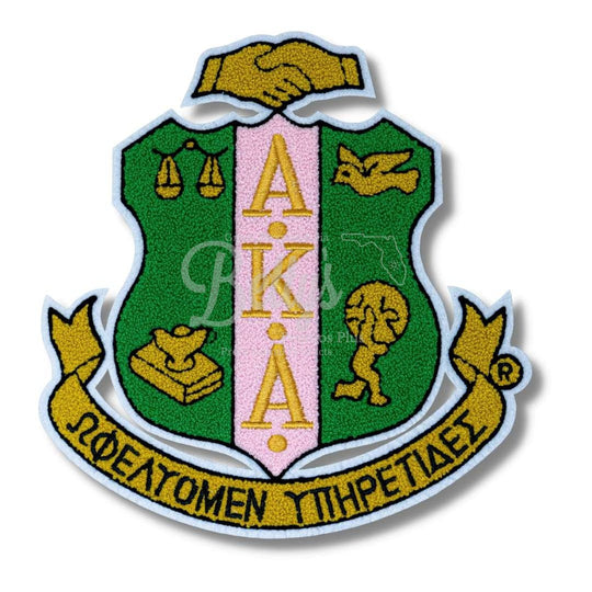 Alpha Kappa Alpha AKA Chenille Shield Embroidery PatchChenille-White Background-Betty's Promos Plus Greek Paraphernalia