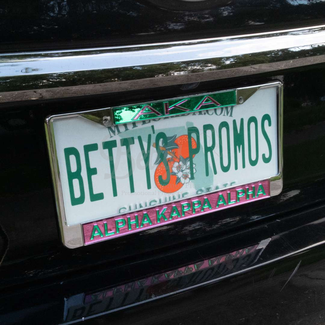 Alpha Kappa Alpha AKA Chrome Laser Engraved Mirrored Acrylic Auto Tag License Plate Frame-Betty's Promos Plus Greek Paraphernalia