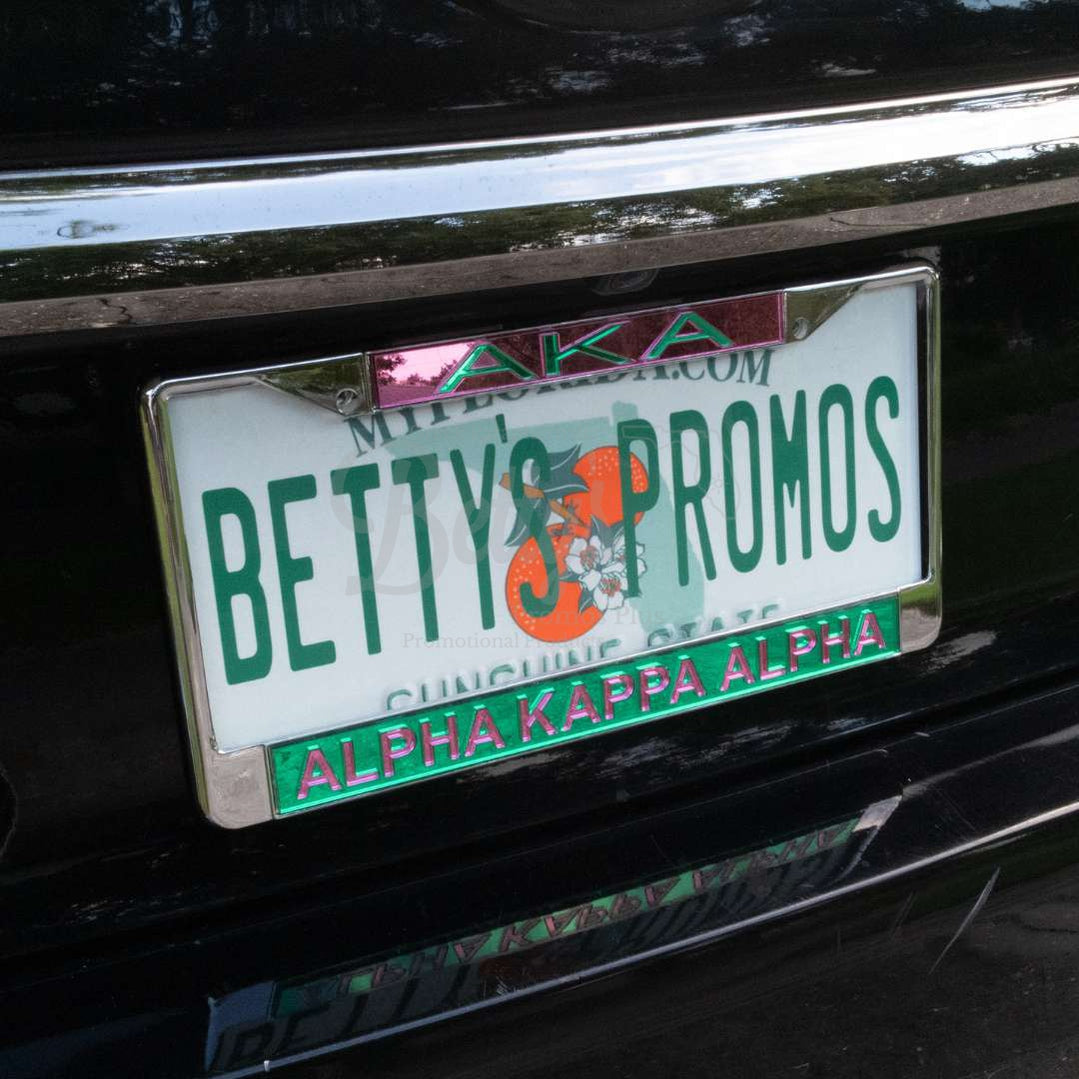 Alpha Kappa Alpha AKA Chrome Laser Engraved Mirrored Acrylic Auto Tag License Plate Frame-Betty's Promos Plus Greek Paraphernalia