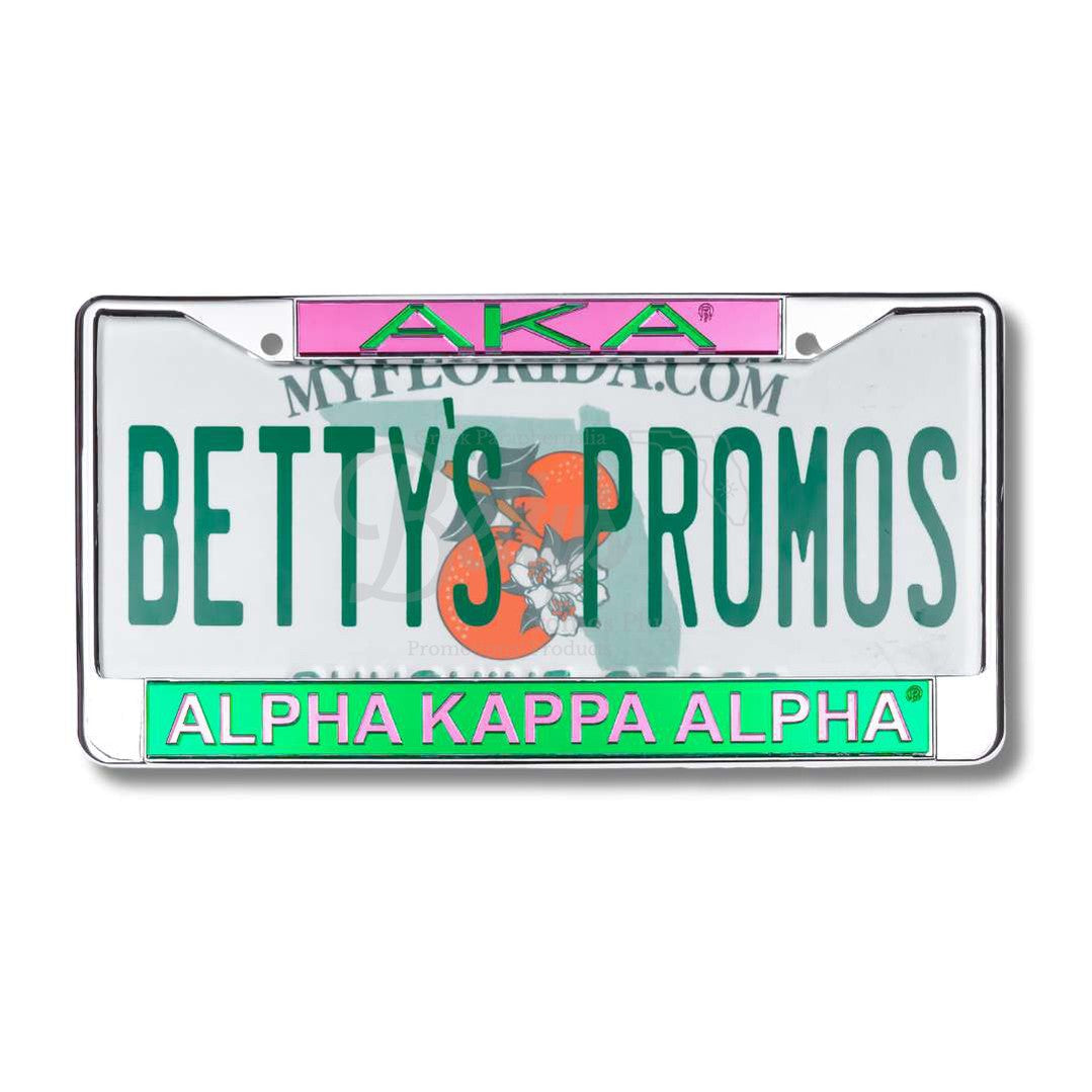 Alpha Kappa Alpha AKA Chrome Laser Engraved Mirrored Acrylic Auto Tag License Plate FrameGreen Bottom-Betty's Promos Plus Greek Paraphernalia