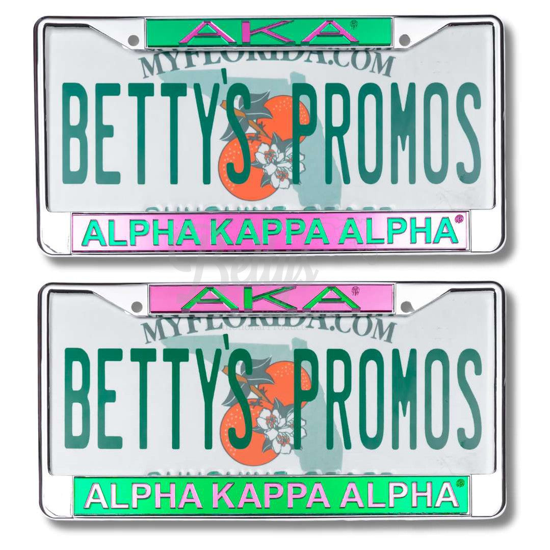 Alpha Kappa Alpha AKA Chrome Laser Engraved Mirrored Acrylic Auto Tag License Plate Frame-Betty's Promos Plus Greek Paraphernalia