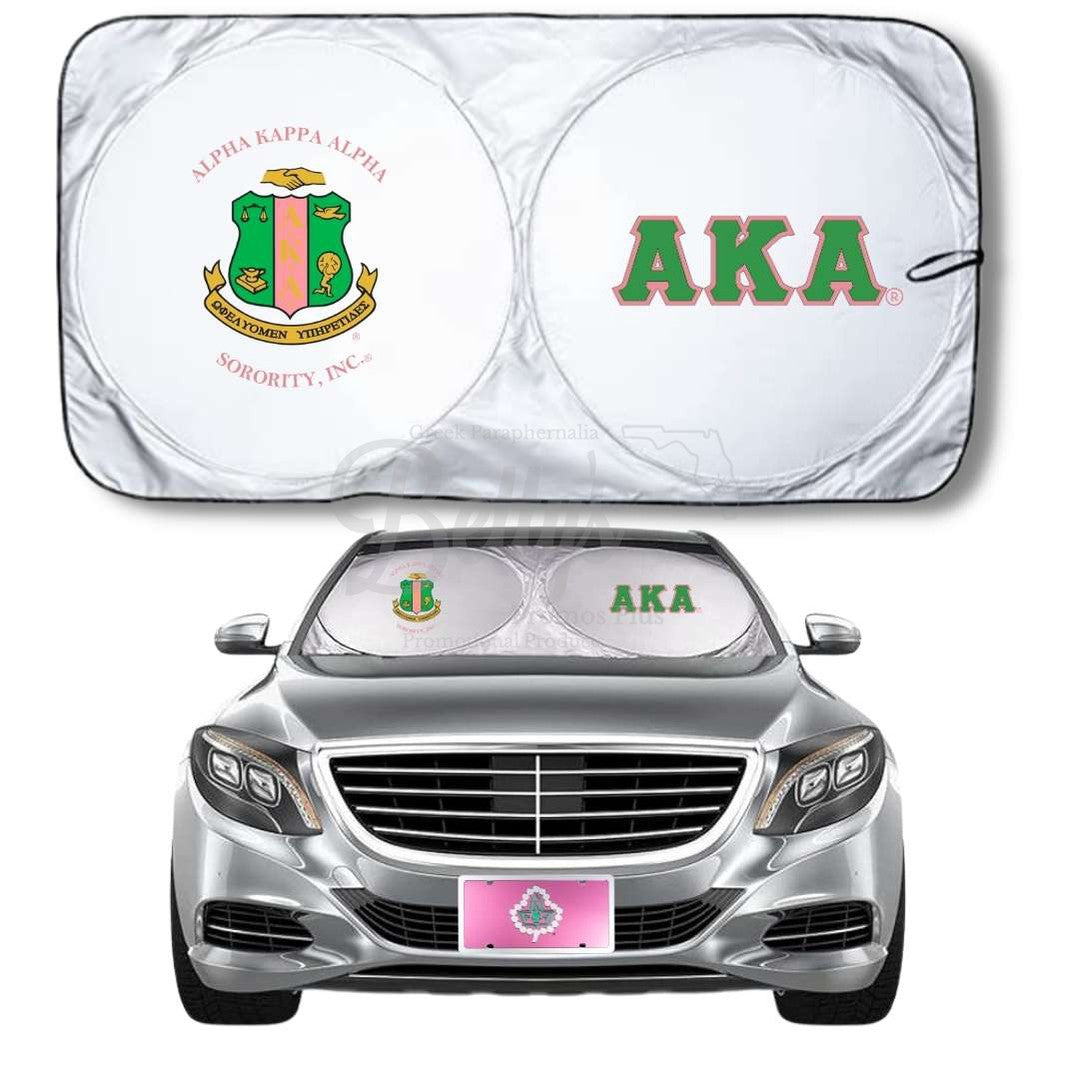 Alpha Kappa Alpha AKA Collapsible Car Sun Shade with PouchPink-Betty's Promos Plus Greek Paraphernalia