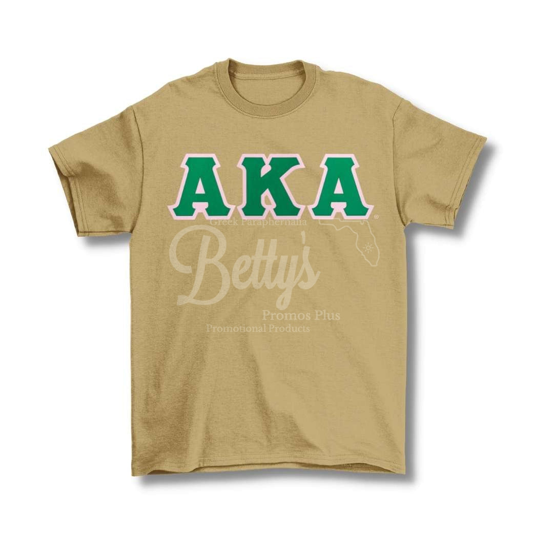 Alpha Kappa Alpha AKA Double Stitched Applique Embroidered Greek Letter Line T-ShirtKhaki-Small-Betty's Promos Plus Greek Paraphernalia