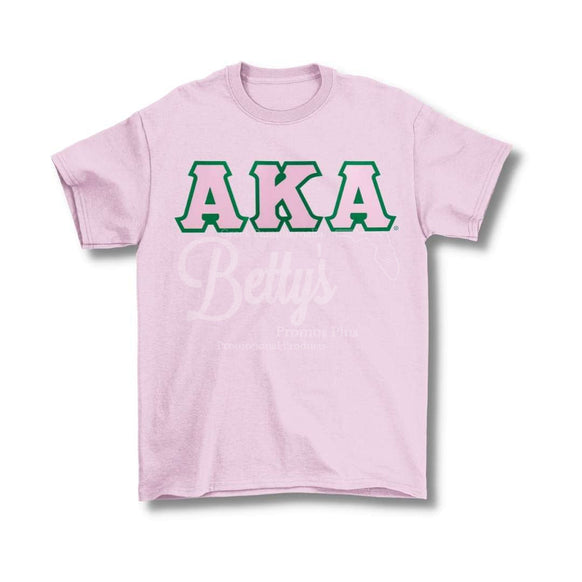 Alpha Kappa Alpha AKA Double Stitched Appliqué Embroidered Greek Letter Line T-ShirtPink-Small-Betty's Promos Plus Greek Paraphernalia