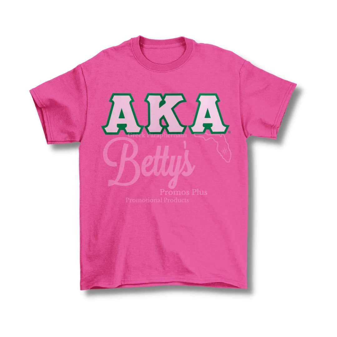 Alpha Kappa Alpha AKA Double Stitched Applique Embroidered Greek Letter Line T-ShirtHot Pink-Small-Betty's Promos Plus Greek Paraphernalia