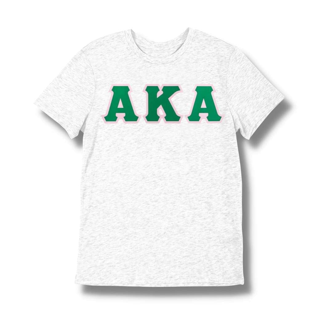 Alpha Kappa Alpha AKA Double Stitched Applique Embroidered Greek Letter Line T-ShirtHeather Gray-Small-Betty's Promos Plus Greek Paraphernalia
