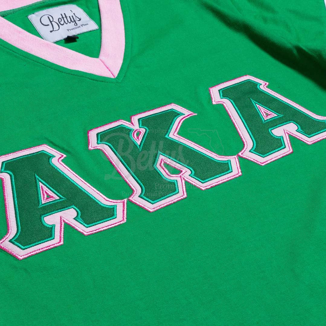 Alpha Kappa Alpha AKA Double Stitched Appliqué Embroidered Jersey T-Shirt-Betty's Promos Plus Greek Paraphernalia