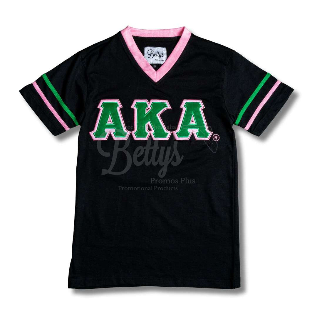 Alpha Kappa Alpha AKA Double Stitched Appliqué Embroidered Jersey T-ShirtBlack-Small-Betty's Promos Plus Greek Paraphernalia