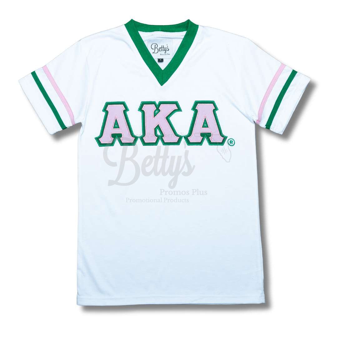 Alpha Kappa Alpha AKA Double Stitched Appliqué Embroidered Jersey T-ShirtWhite-Small-Betty's Promos Plus Greek Paraphernalia