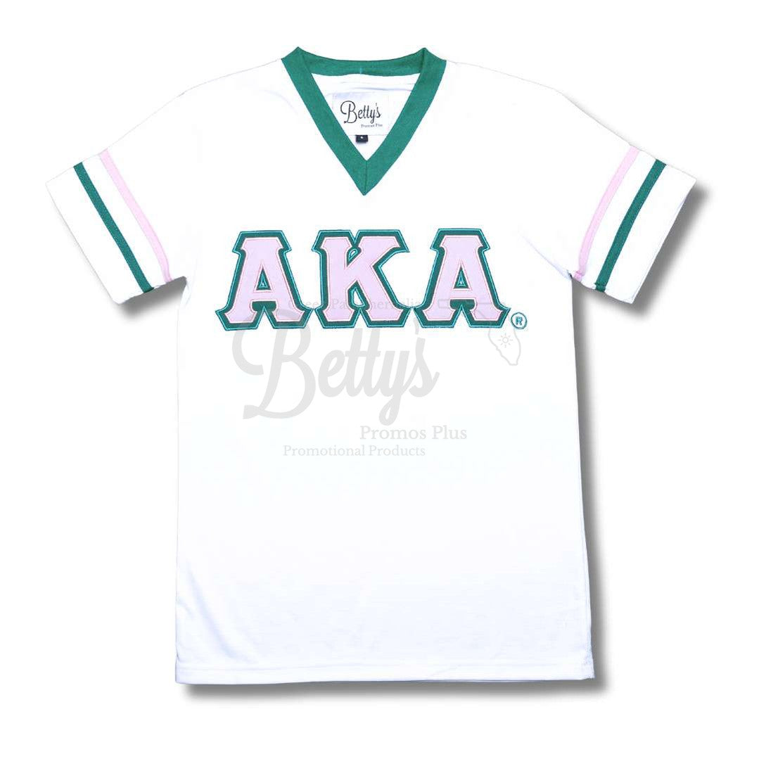 Alpha Kappa Alpha AKA Double Stitched Appliqué Embroidered Jersey T-ShirtWhite-Small-Betty's Promos Plus Greek Paraphernalia