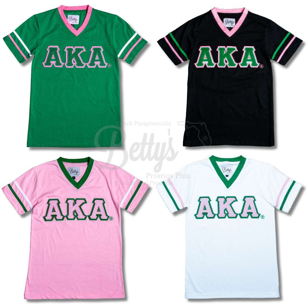 Alpha Kappa Alpha AKA Double Stitched Appliqué Embroidered Jersey T-Shirt-Betty's Promos Plus Greek Paraphernalia