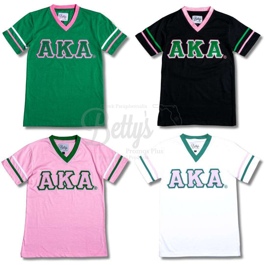 Alpha Kappa Alpha AKA Double Stitched Appliqué Embroidered Jersey T-Shirt-Betty's Promos Plus Greek Paraphernalia