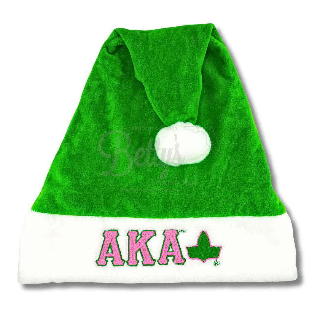 Alpha Kappa Alpha AKA Embroidered Greek Letters Deluxe Santa HatGreen-Standard - 25