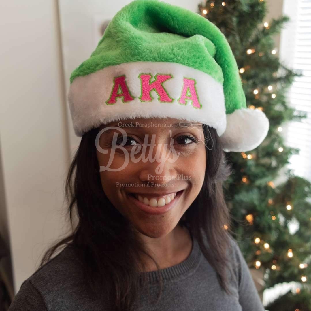 Alpha Kappa Alpha AKA Embroidered Greek Letters Deluxe Santa Hat-Betty's Promos Plus Greek Paraphernalia