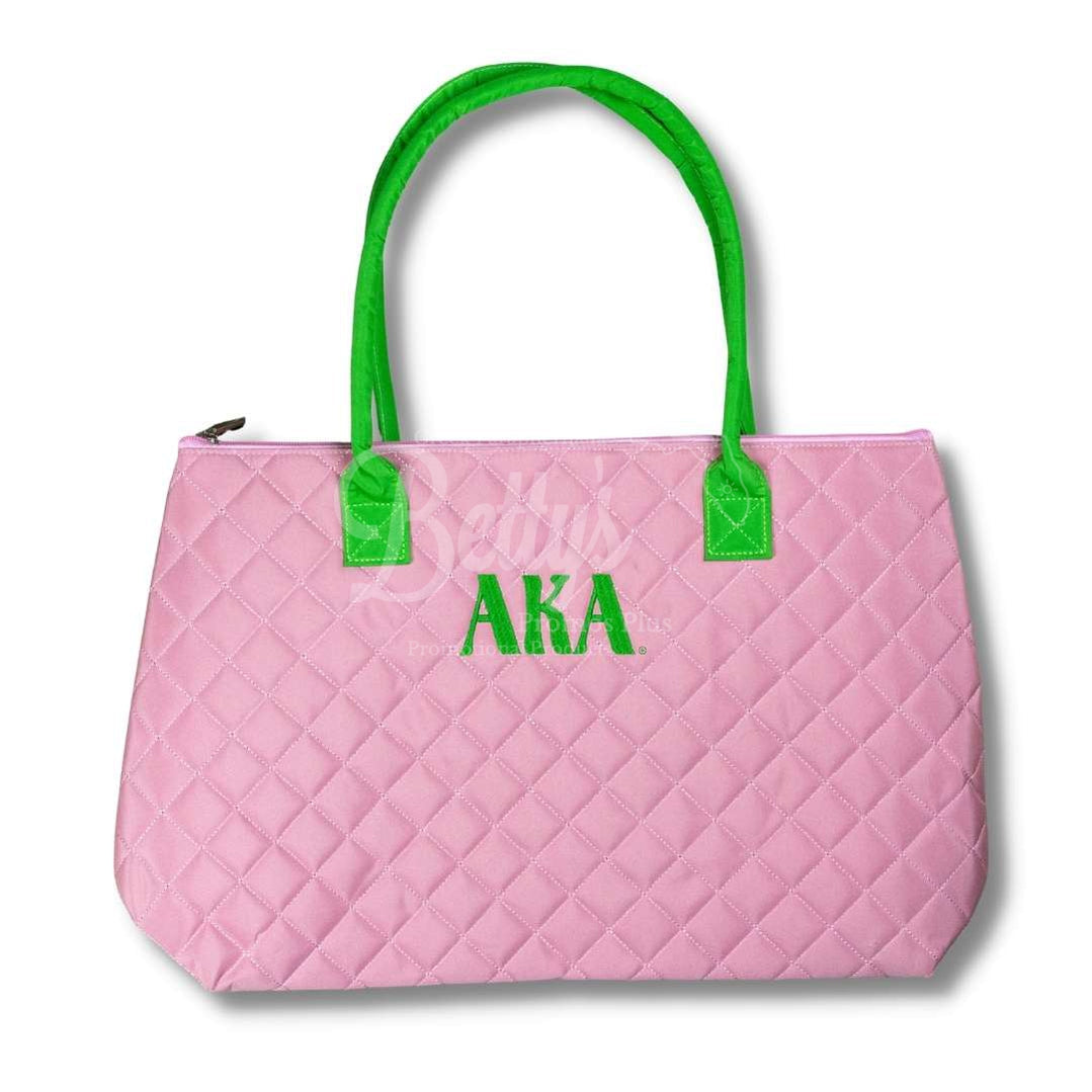 Alpha Kappa Alpha AKA Embroidered Greek Letters Quilted Bag PursePink-Betty's Promos Plus Greek Paraphernalia