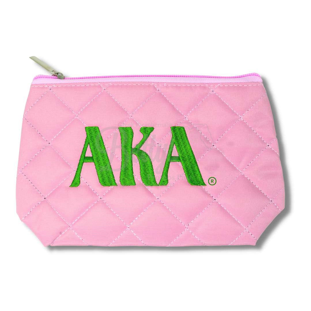 Alpha Kappa Alpha AKA Embroidered Greek Letters Quilted Cosmetic Case Makeup BagPink-Betty's Promos Plus Greek Paraphernalia