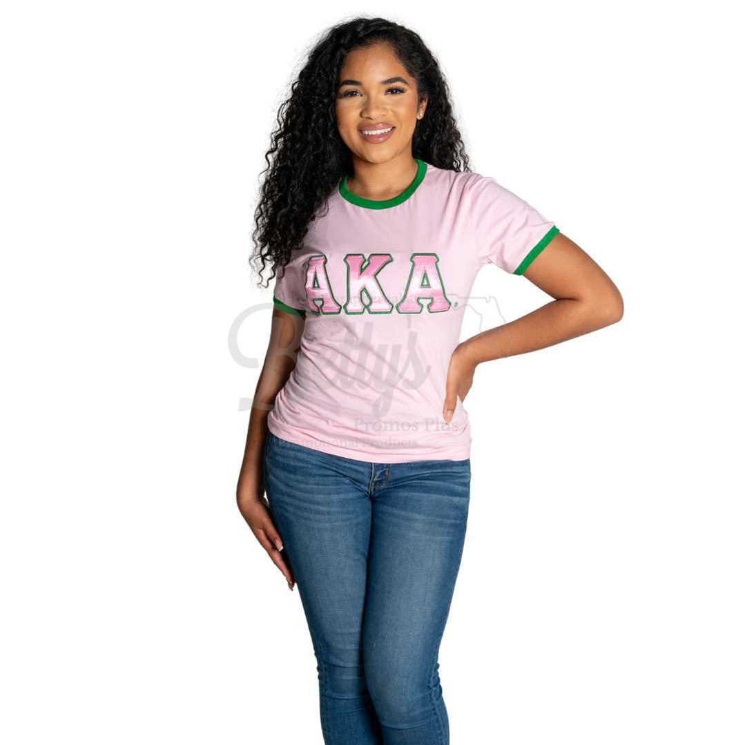 Alpha Kappa Alpha AKA Embroidered Ringer T-Shirt-Betty's Promos Plus Greek Paraphernalia