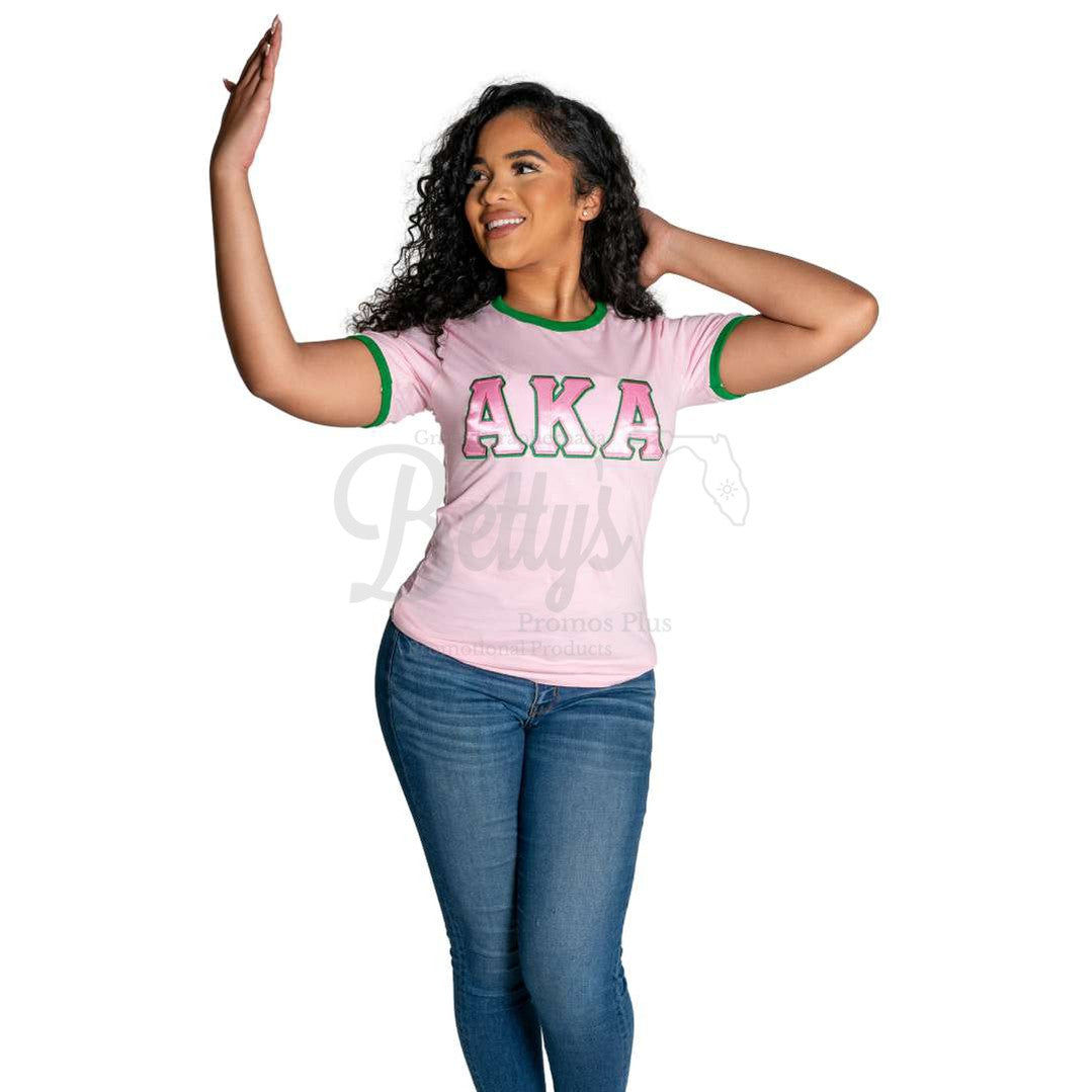 Alpha Kappa Alpha AKA Embroidered Ringer T-Shirt-Betty's Promos Plus Greek Paraphernalia